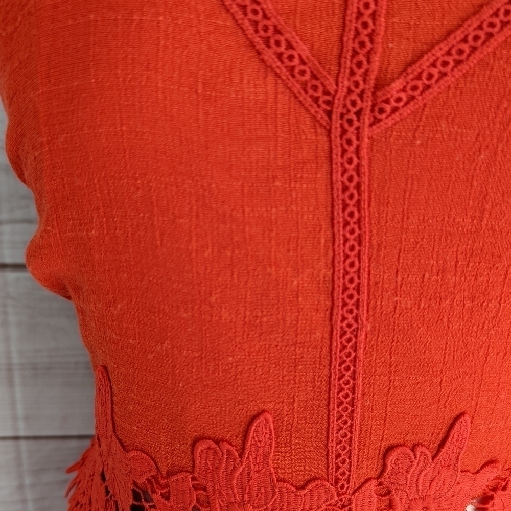 J Gee High Neck Embroidered Lace Cut Out Eyelet Dress in Orange Size Large - Picture 7 of 11